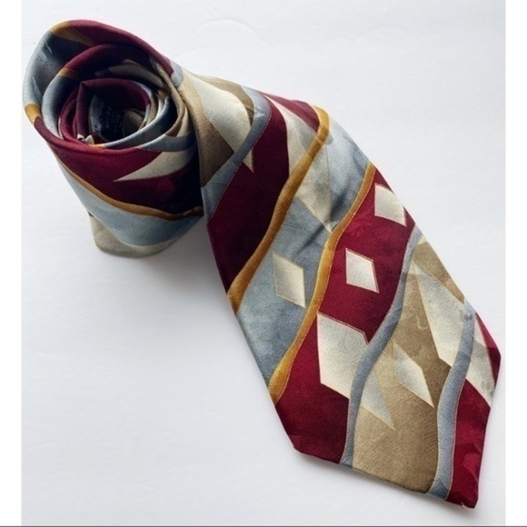 Givenchy • Designer Red Tan Silk Neck Tie - Picture 1 of 4